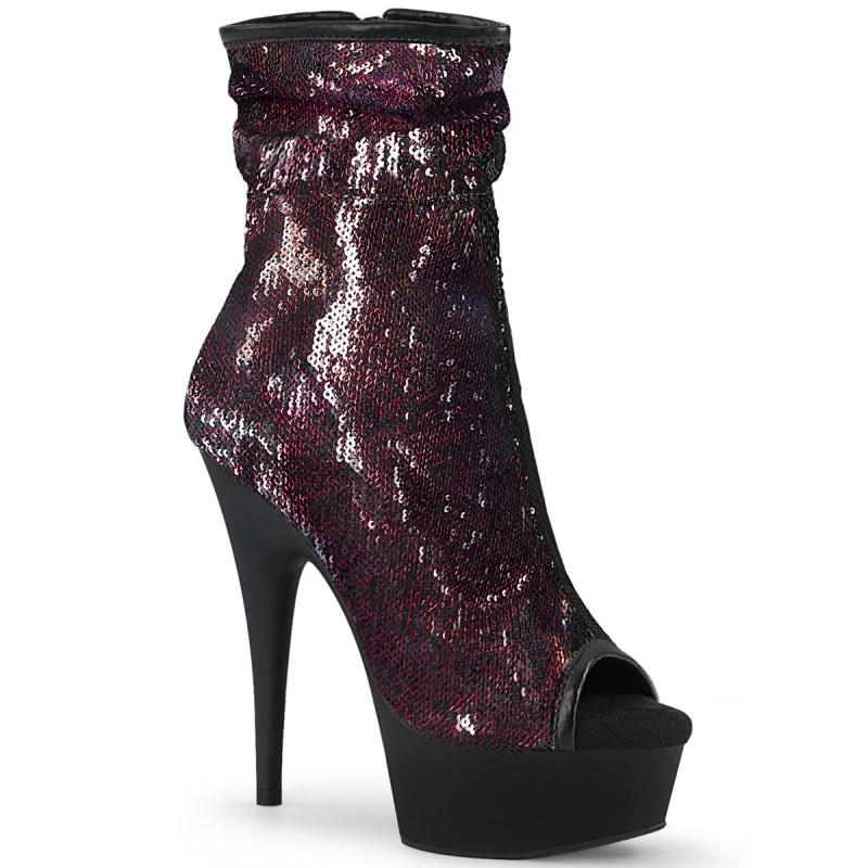 Burgundy 15 cm DELIGHT-1008SQ womens sequins ankle boots