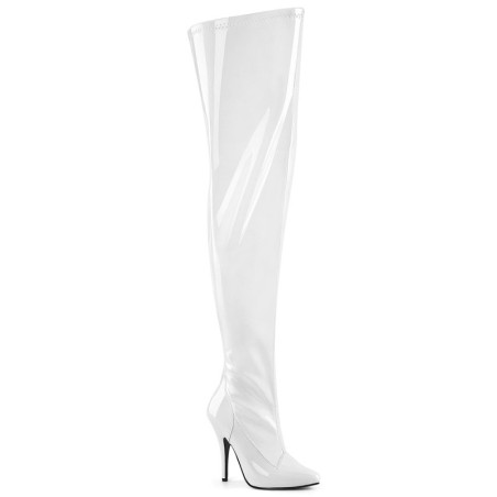 White 13 cm thigh high stretch overknee boots wide calf for men
