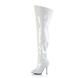 White 13 cm thigh high stretch overknee boots wide calf for men