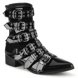 Shiny WARLOCK-70 pointed boots - mens winklepicker boots 6 buckles