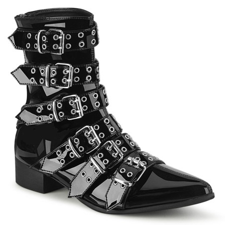 Shiny WARLOCK-70 pointed boots - mens winklepicker boots 6 buckles