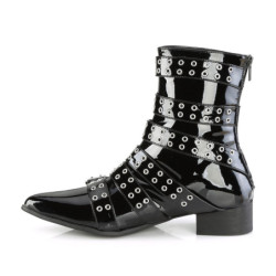 Shiny WARLOCK-70 pointed boots - mens winklepicker boots 6 buckles