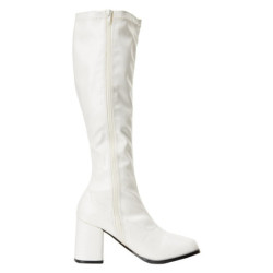 White block heel 7,5 cm - 70s years disco gogo kneeboots vinyl