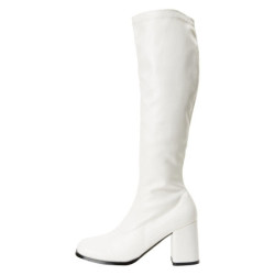 White block heel 7,5 cm - 70s years disco gogo kneeboots vinyl