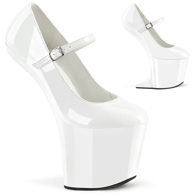 Patent 20 cm CRAZE-880 Heelless platform pony pumps white