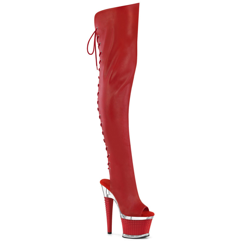 Vegan 18 cm SPECTATOR-3030 red high heeled lace up thigh high boots