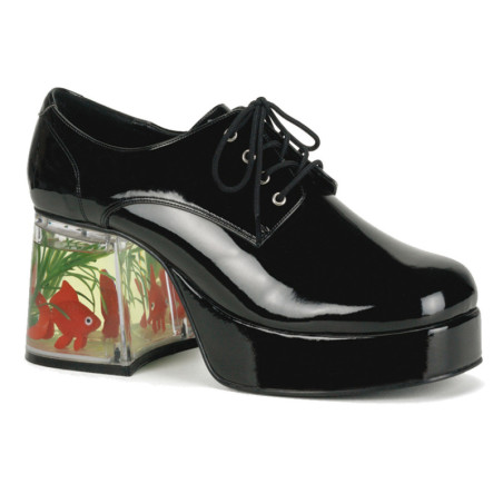 Black PIMP-02 men's pimp shoes lace-up with goldfish aquarium heel