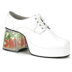 White PIMP-02 men's pimp shoes lace-up with goldfish aquarium heel