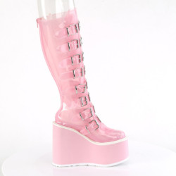 Wedge 14 cm S815 women boots platform with buckles rose vinyl