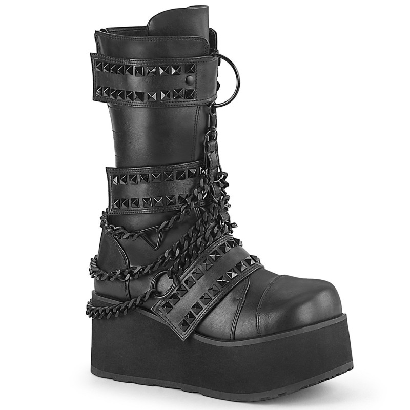 Vegan 8,5 cm TRASH emo calf-high men's boots platform with buckles black