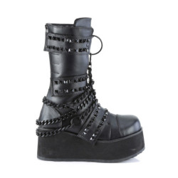 Vegan 8,5 cm TRASH emo calf-high men's boots platform with buckles black