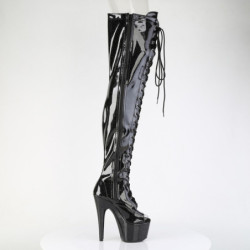 Glitter 18 cm PEEP TOE black thigh high boots with laces high heels