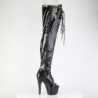 Glitter 18 cm PEEP TOE black thigh high boots with laces high heels