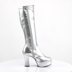 Silver platform boots patent 10 cm - 70s years abba disco chunky kneeboots