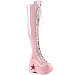 Hologram 13 cm DYNAMITE-300 Wedge Platform Thigh High Boots Rose