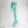 Glitter 18 cm PEEP TOE Green thigh high boots with laces high heels