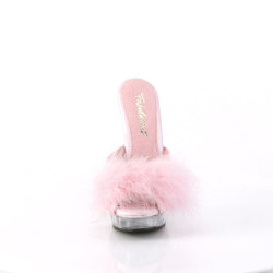 Leatherette 15 cm SULTRY-601F Rosa mules high heels feathers
