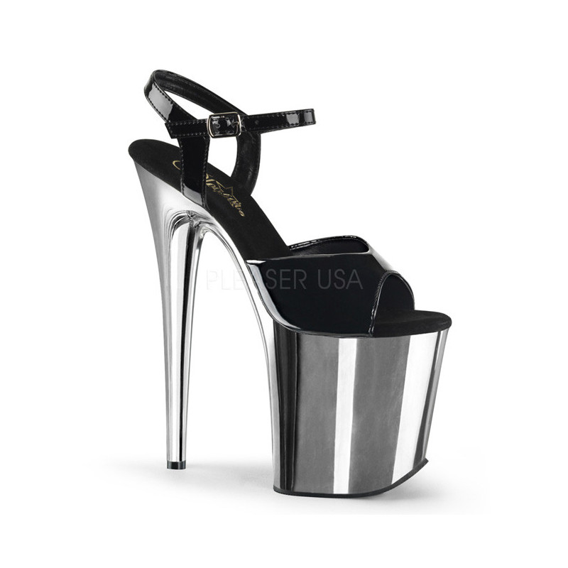 Black 20 cm FLAMINGO-809 High Heels Chrome Platform