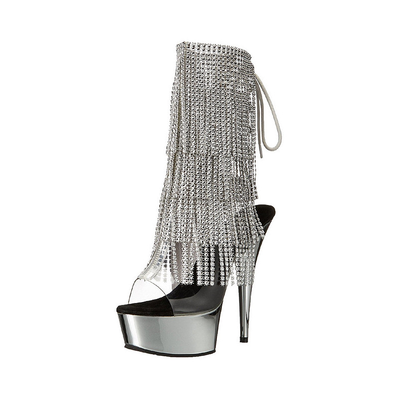 Silver 15 cm DELIGHT-1017RSF womens fringe ankle boots high heels
