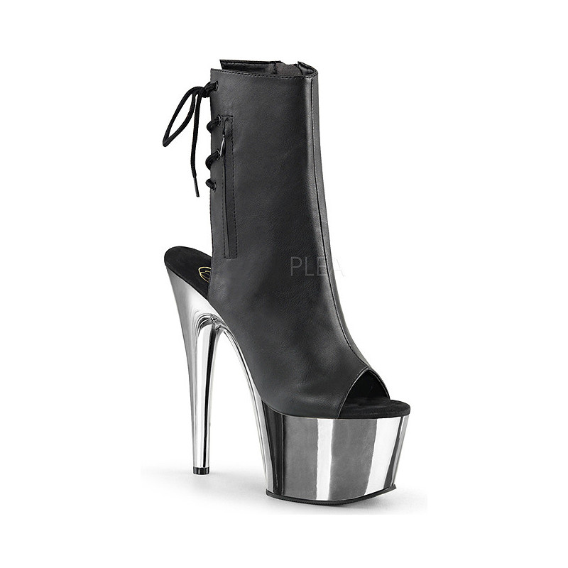 Leatherette Black 18 cm Pleaser ADORE-1018 Chrome Platform Ankle Calf Boots