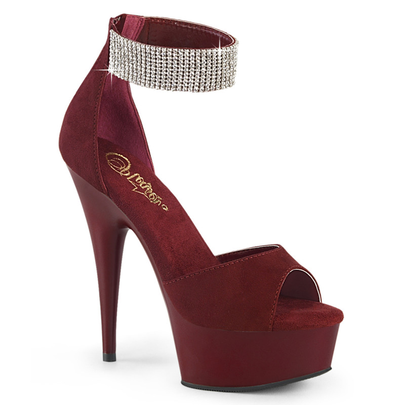 Burgundy 15 cm DELIGHT-625 pleaser high heels ankle straps