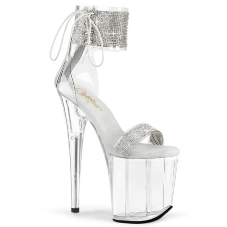 Silver 20 cm FLAMINGO-827RS transparent platform ankle straps high heels