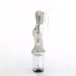 Silver 20 cm FLAMINGO-827RS transparent platform ankle straps high heels