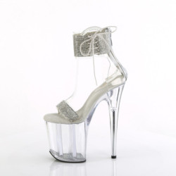 Silver 20 cm FLAMINGO-827RS transparent platform ankle straps high heels