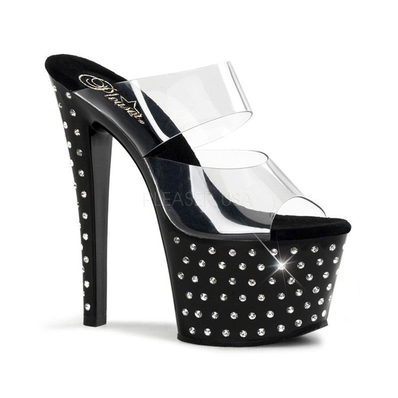 Nero 18 cm STARDUST-702 Pantofole Tacco Alto Pietre Strass