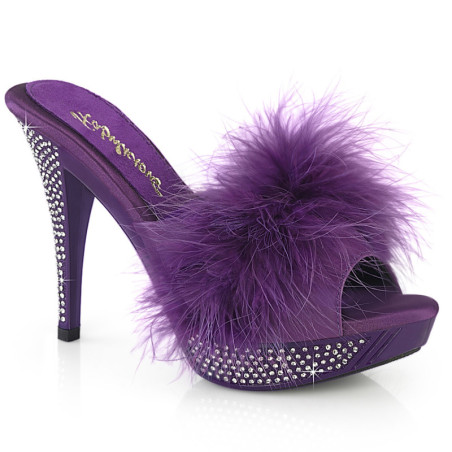 Leatherette 11,5 cm ELEGANT-401F purple mules high heels feathers