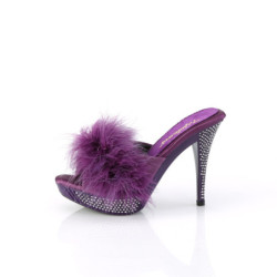 Leatherette 11,5 cm ELEGANT-401F purple mules high heels feathers