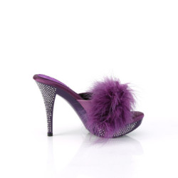 Leatherette 11,5 cm ELEGANT-401F purple mules high heels feathers