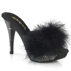 Leatherette 11,5 cm ELEGANT-401F Black mules high heels feathers