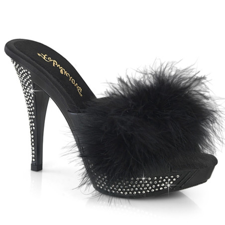 Leatherette 11,5 cm ELEGANT-401F Black mules high heels feathers
