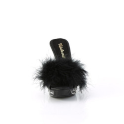 Leatherette 11,5 cm ELEGANT-401F Black mules high heels feathers