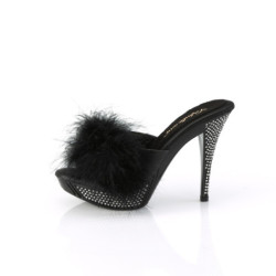 Leatherette 11,5 cm ELEGANT-401F Black mules high heels feathers