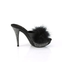 Leatherette 11,5 cm ELEGANT-401F Black mules high heels feathers