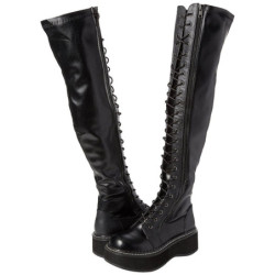 Black Leatherette 5 cm EMILY-375 overknee boots with laces