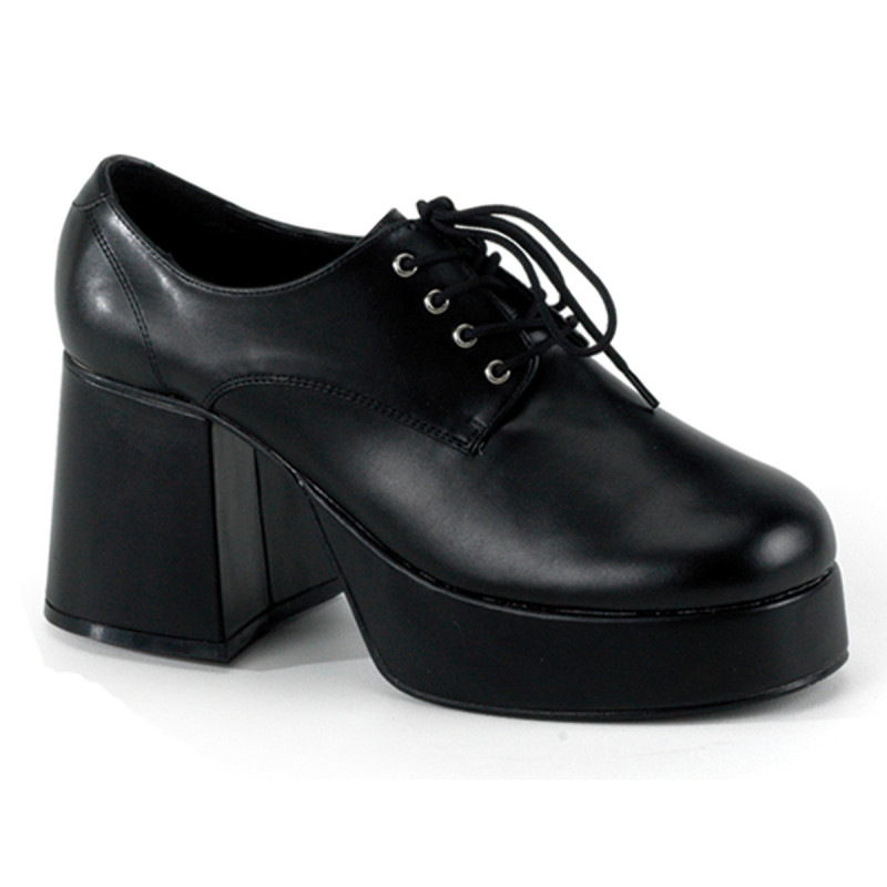 Vegan JAZZ-02 pimp shoes 70s men's disco platform shoes lace-up black