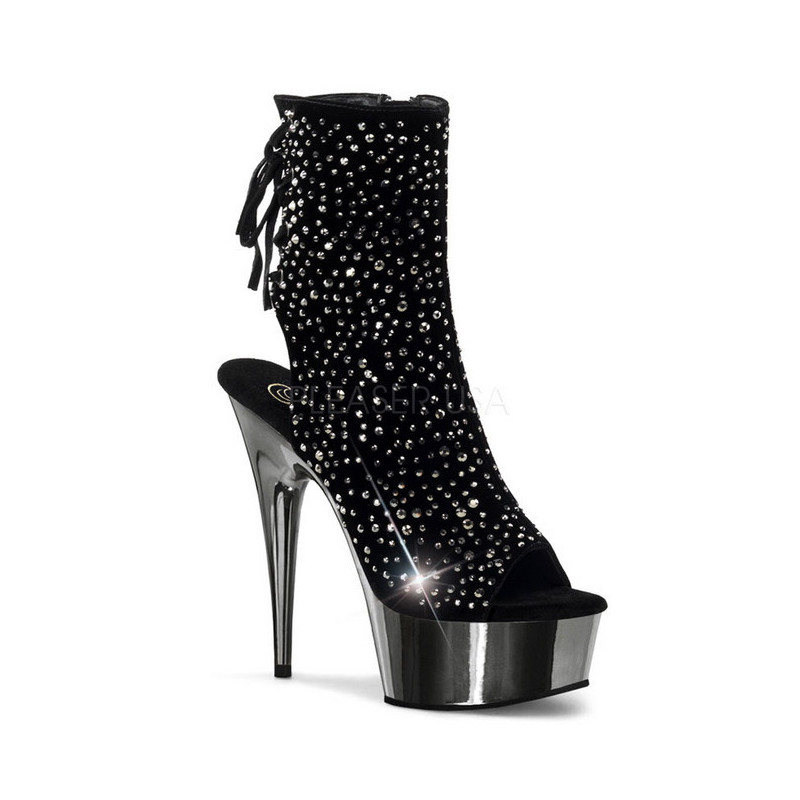 Rhinestone 16 cm Pleaser DELIGHT-1018RS Chrome Platform Ankle Calf Boots