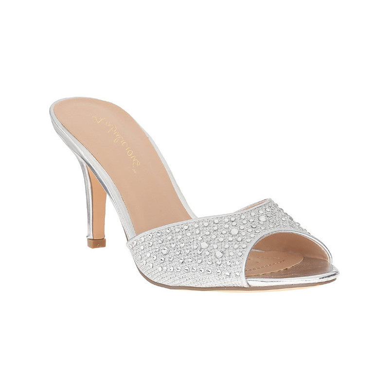 Silver 8,5 cm LUCY-01 glitter mules shoes womens