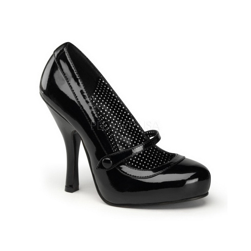 Black Shiny 12 cm vintage mary jane pumps hidden platform