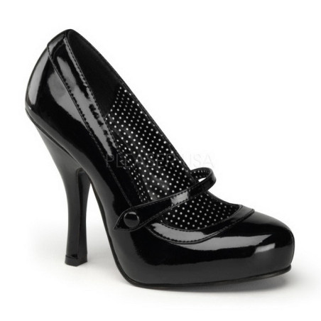 Black Shiny 12 cm vintage mary jane pumps hidden platform