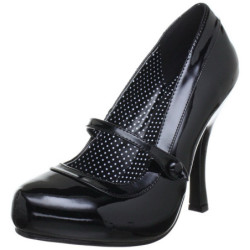 Black Shiny 12 cm vintage mary jane pumps hidden platform