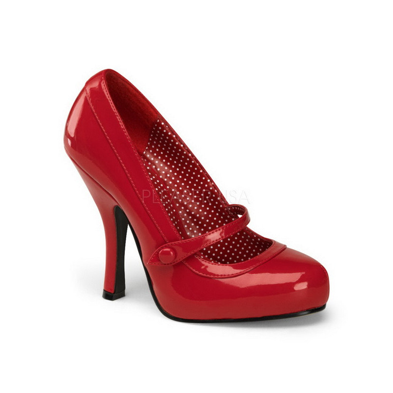 Red Shiny 12 cm vintage mary jane pumps hidden platform