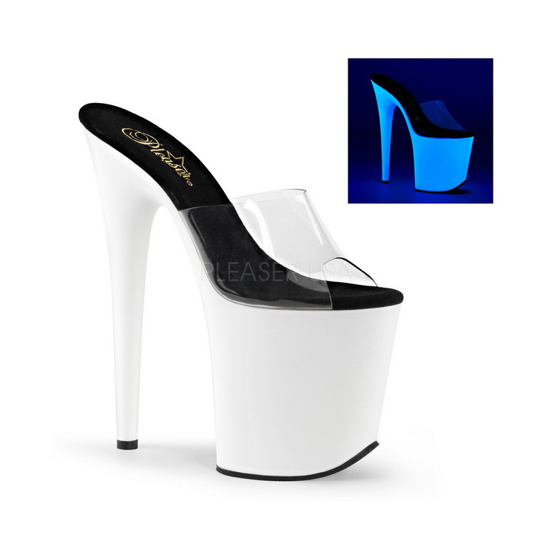 White Neon 20 cm FLAMINGO-801UV Platform Mules Shoes