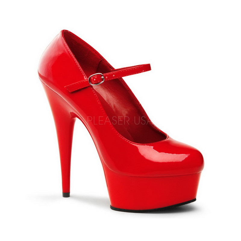 Red Shiny 15 cm PLEASER DELIGHT-687 Platform Pumps