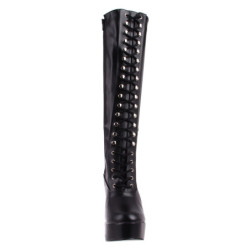 Black platform boots lace up vinyl 13 cm - 70s years abba disco kneeboots