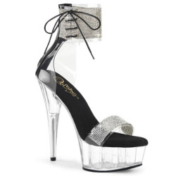Black 15 cm DELIGHT-627RS transparent platform ankle straps high heels