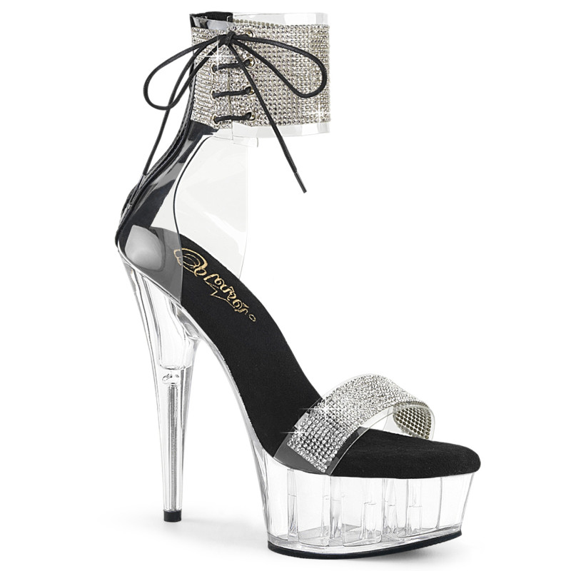 Black 15 cm DELIGHT-627RS transparent platform ankle straps high heels